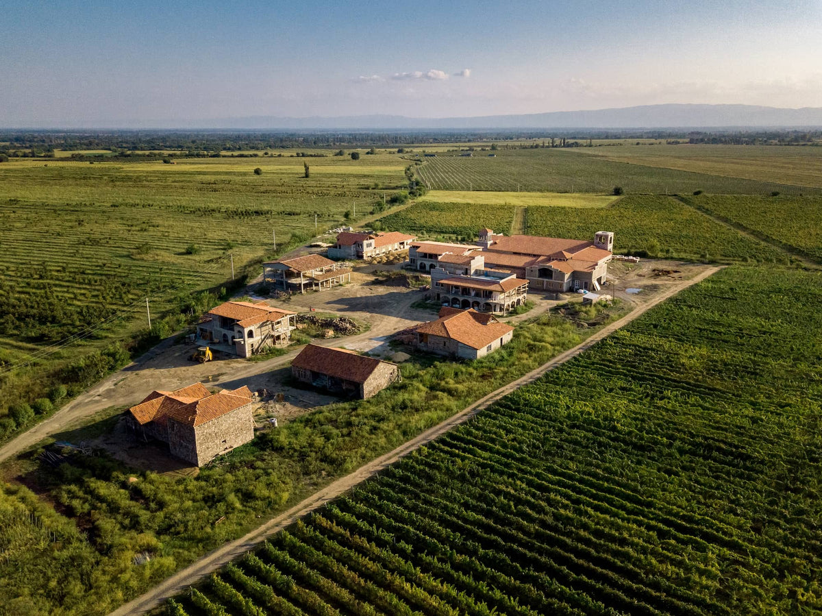 CLOSE ARIAL VIEW OF ANAPEA VILLAGE CONSTRUCTION AND SURROUNDING VINEYARDS.