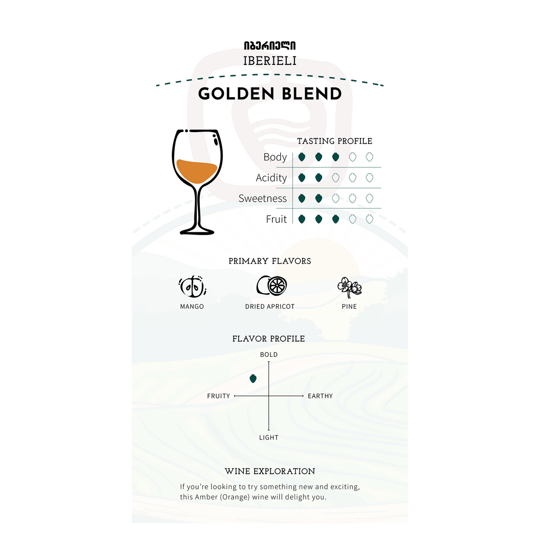 Iberieli Golden Blend 2022 (Rkatsiteli, Mtsvane, Kisi, Khikhvi) Qvevri Dry Amber (Orange)