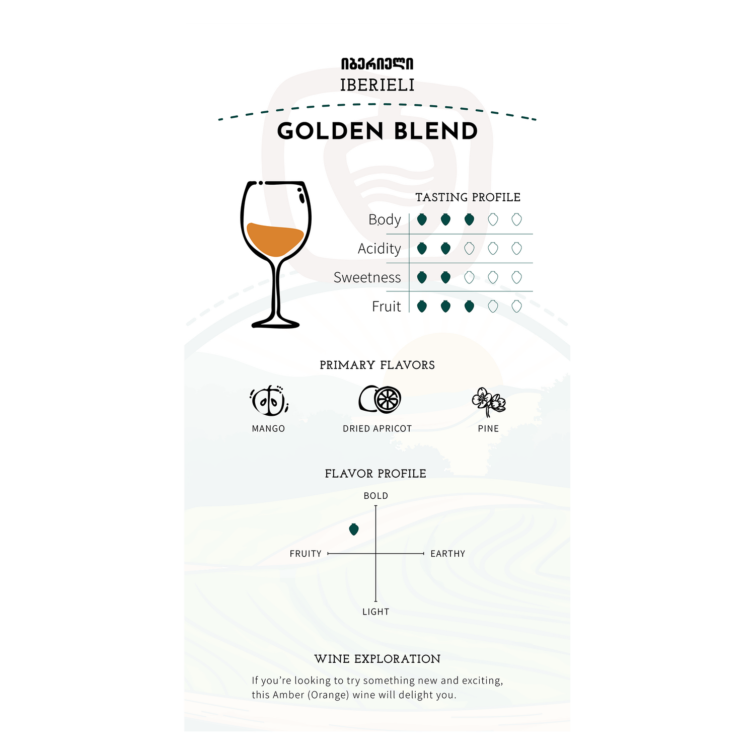 Iberieli Golden Blend 2022 (Rkatsiteli, Mtsvane, Kisi, Khikhvi) Qvevri Dry Amber (Orange)
