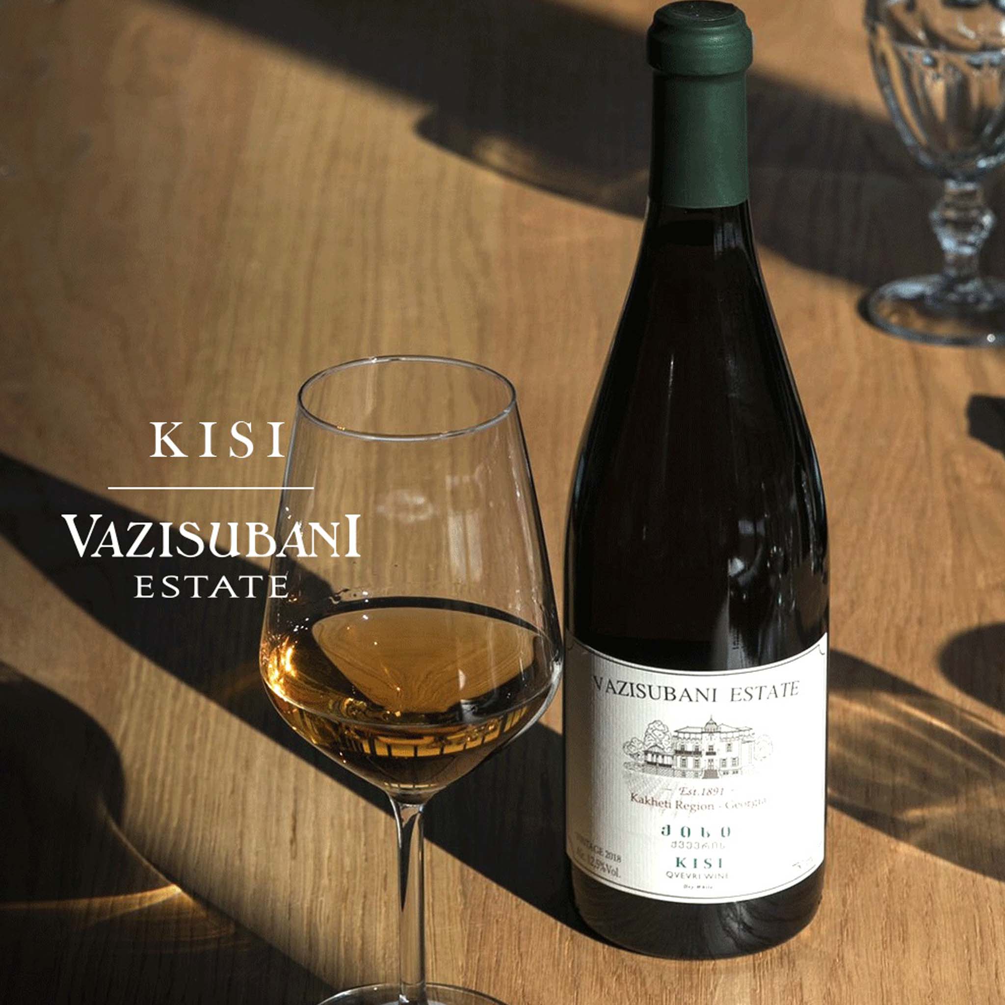 Vazisubani Estate Kisi Qvevri Glass Pour and Bottle shot