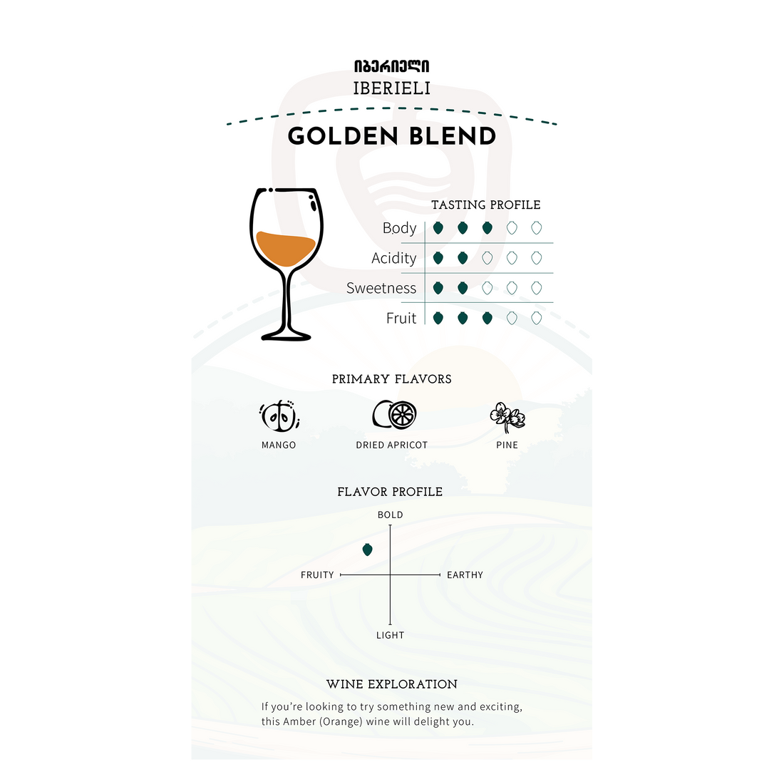 Iberieli Golden Blend 2021 (Rkatsiteli, Mtsvane, Kisi, Khikhvi) Qvevri Dry Amber (Orange)
