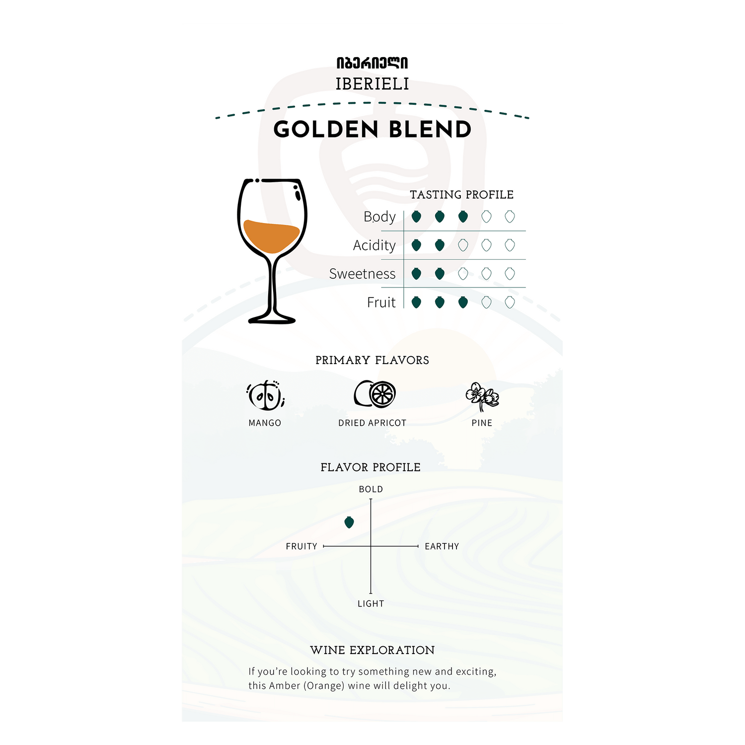 Iberieli Golden Blend 2022 (Rkatsiteli, Mtsvane, Kisi, Khikhvi) Qvevri Dry Amber (Orange) - Ghvinos Wines