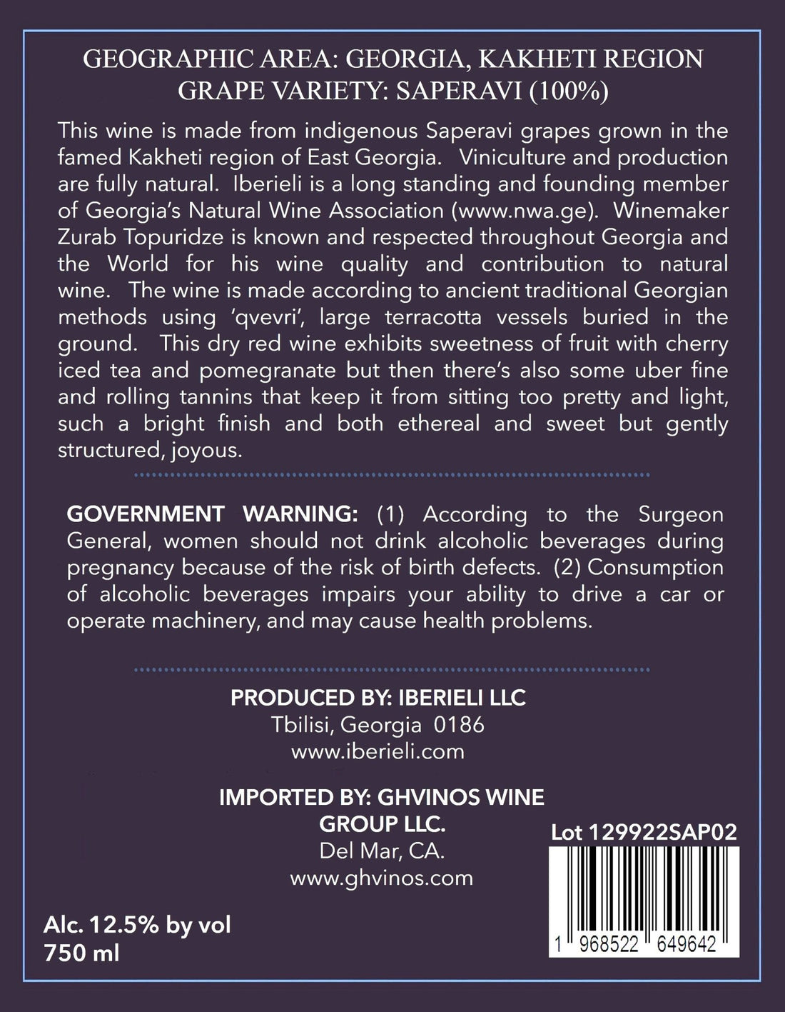 Iberieli Saperavi Kakheti 2022 - Ghvinos Wines