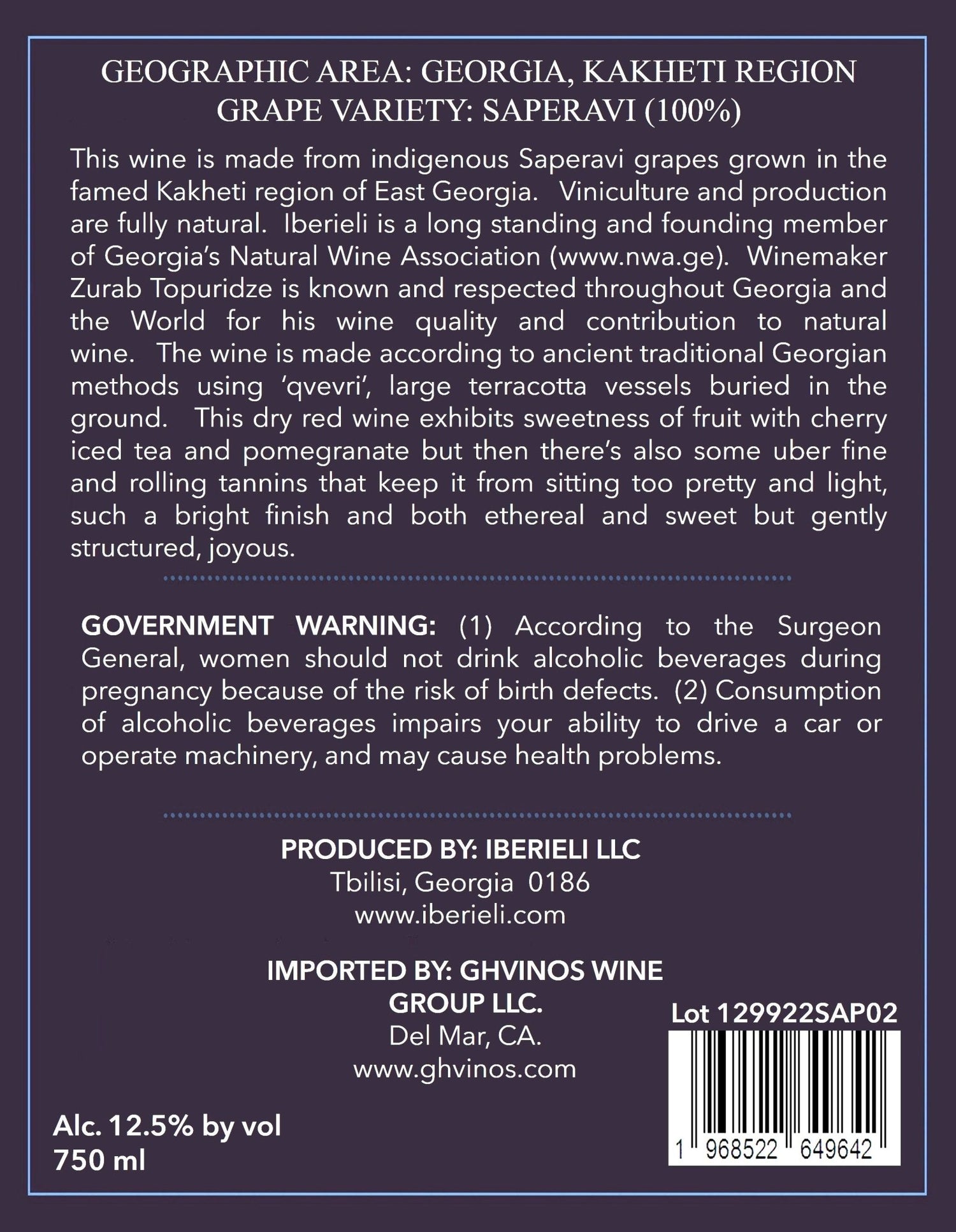 Iberieli Saperavi Kakheti 2022 - Ghvinos Wines