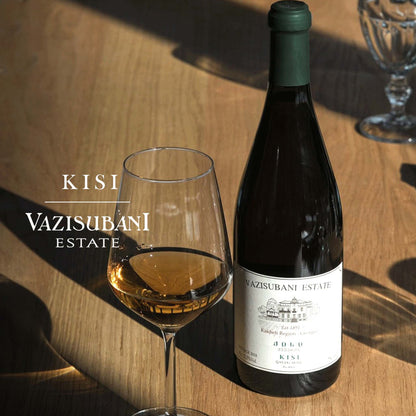 Vazisubani Estate Kisi Qvevri Glass Pour  and Bottle shot